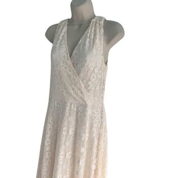 Sundance Champs De Fleur Ivory Faux Wrap Midi Dress Womans Sz PM or Petite M NWT - Picture 2 of 9